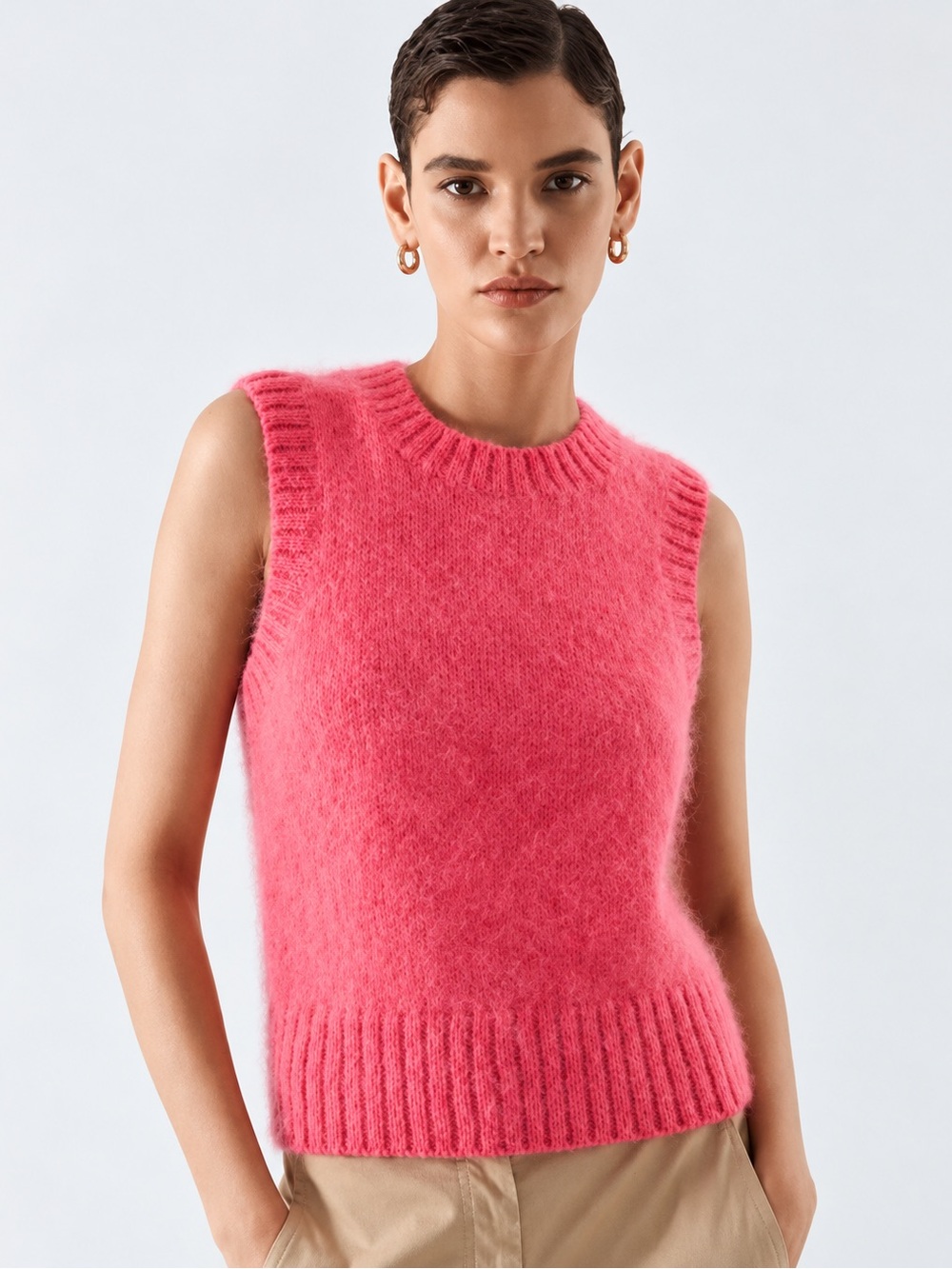 COS Pink Mohair Wool Sweater Vest Women’s Size L Sleeveless Fuzzy Knit